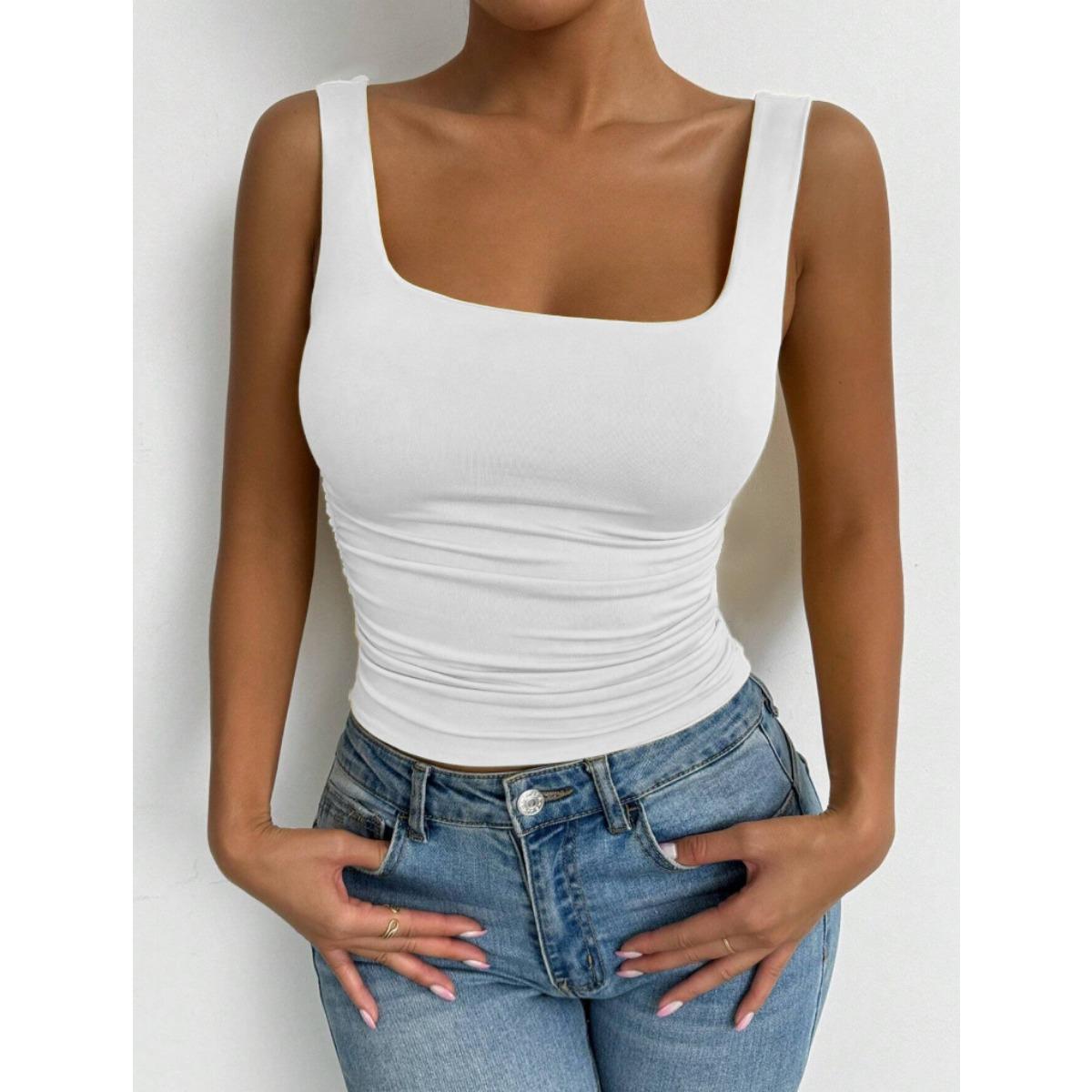 

Женский топ-майка без рукавов с квадратным вырезом, в повседневном базовом стиле, топ с открытым животом M белый