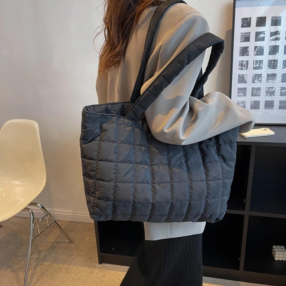

Quilted Tote Bag Large Capacity Puffer Hobo Shoulder Bag Grid Padded Handbags Travel Top-Handle Bags Women Space Crossbody Bags