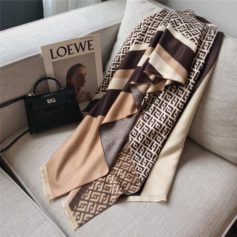 Warm Scarf Women, Winter New Letter Color Matching Imitation Cashmere Double-sided Air-conditioned Room Shawl Scarf Summer