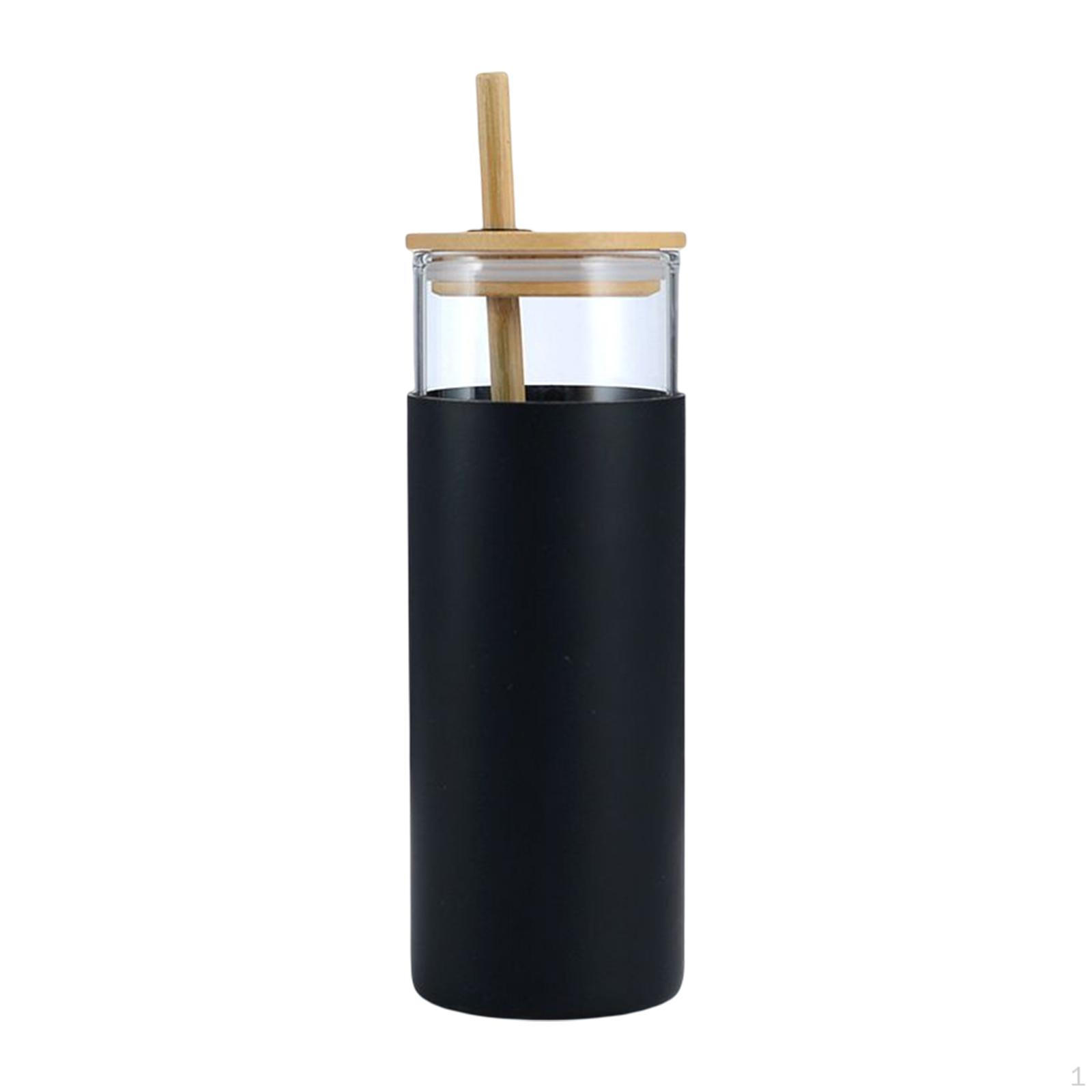 Bamboo Lid Glass Cup ,Handle Silicone Protective Sleeve ,Reusable Insulated Tumbler ,with