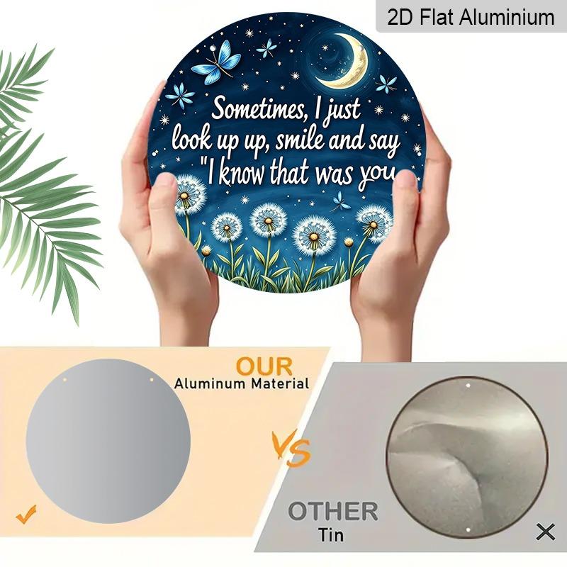 2D Flat Aluminum Decorative Plaques and Ornaments Sign Metal Hanging Sign, Inspirational Memorial Wall Art with Dandelion Moon Star Design, Home