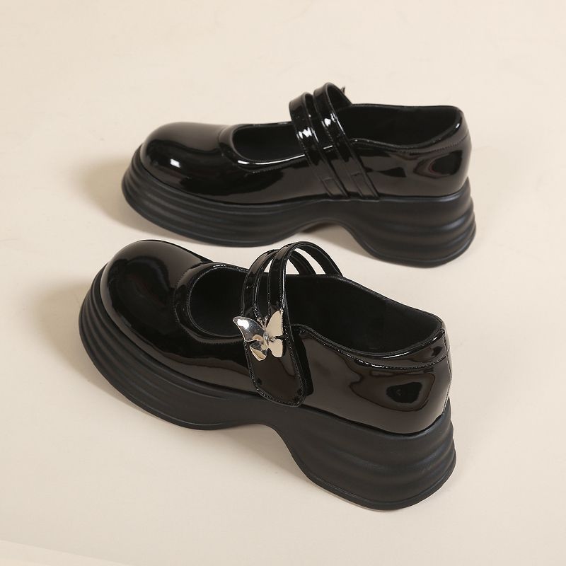 

Туфли женские Мэри Джейн Новые летние британские маленькие кожаные туфли на платформе с одной педалью Весенние и осенние одинарные туфли Женские летние музыкальные 40 чёрный