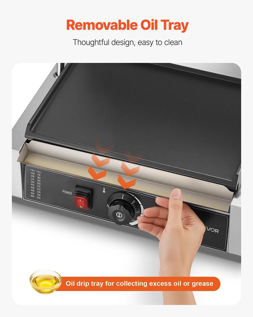 Commercial Panini Grill, 2200W Electric Sandwich Panini Maker, Stainless Steel Sandwichs Press Grill with Handle and Temp Control, 34x23 cm Full Flat
