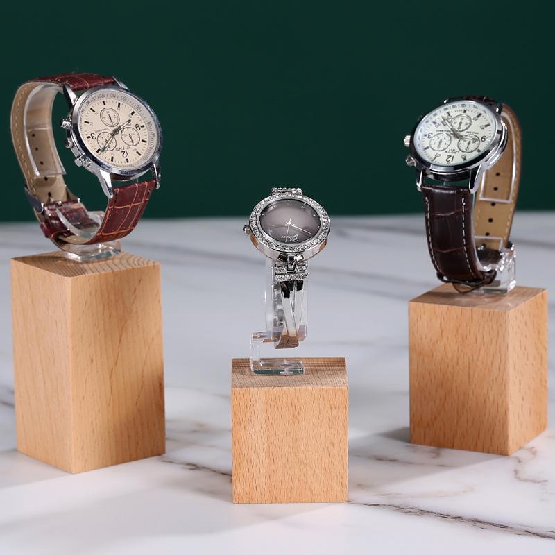 Walnut and Beech Wood Watch and Bracelet Display Stand for Men and Women