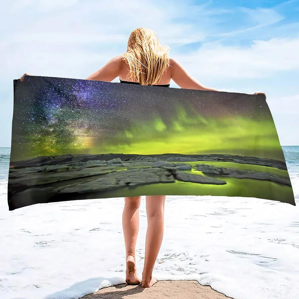 Aurora Schwimmbadtücher für Erwachsene, Saugfähige Sandfreie Leichte Strandtücher Mikrofaser Strandtuch Übergröße für den Strand H30xW50cm