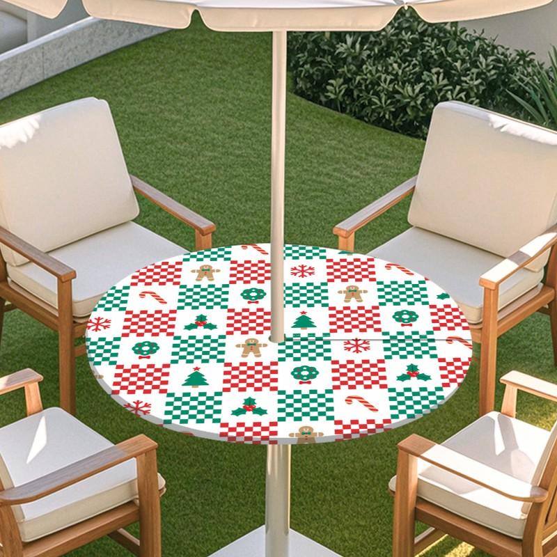 Outdoor Round Table Cover With Umbrella Hole Waterproof Patio Garden Tablecloth Elastic Edge Deck Balcony