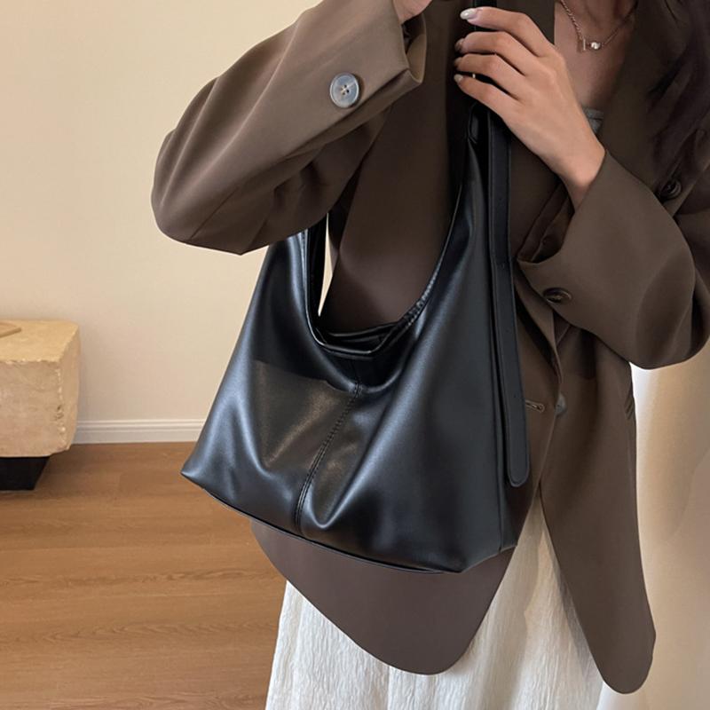 Bolsa de ombro vintage de couro PU de grande capacidade para mulheres, bolsa transversal de cor sólida e macia, bolsa tote para uso diário