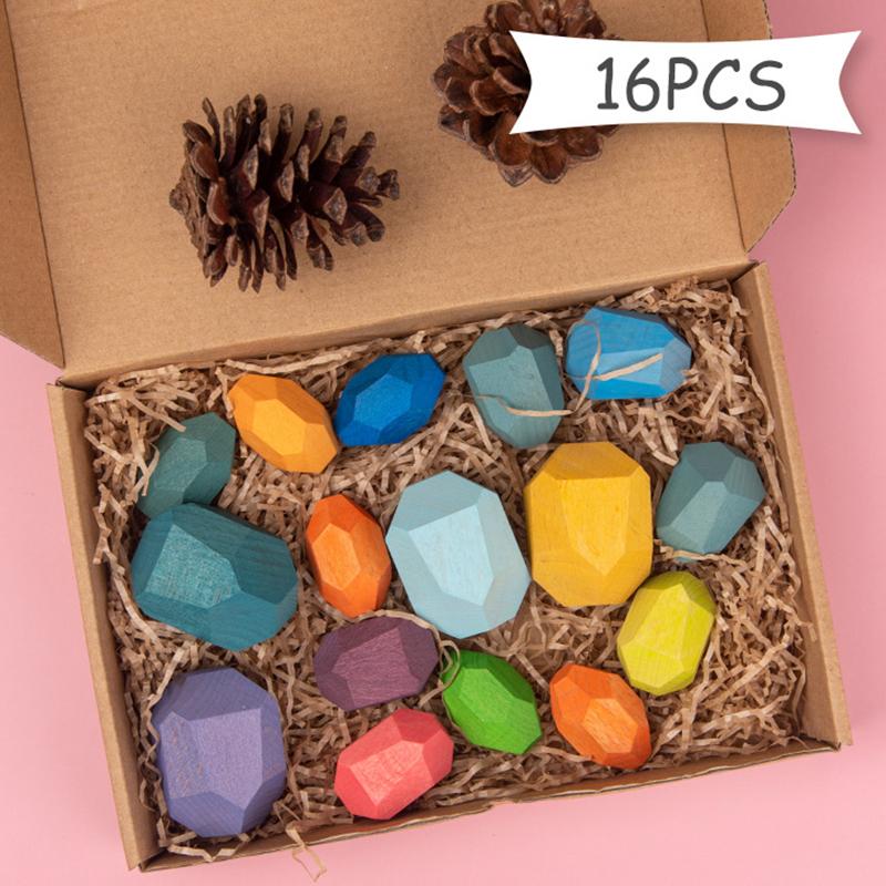 Children Wooden Gem Stone Balanc Building Blocks Educational Toys Creative Nordic Style Stacking Game Rainbow Wooden Toys Gift