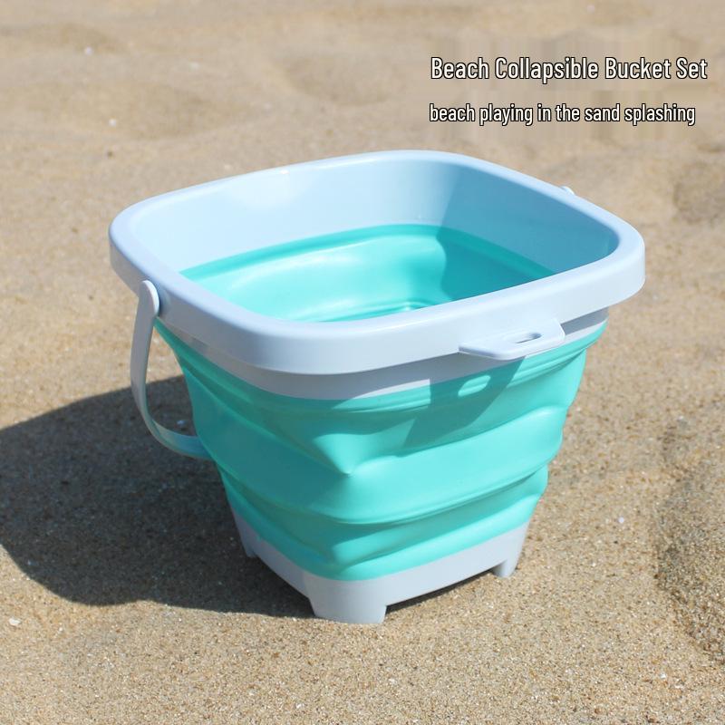 Cross-border Kid's Beach Toy Set: Folding Bucket, Shovel, Sand Tools & Sandglass Accessories