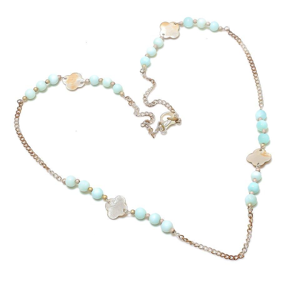 Larimar, Pietra Preziosa Perla Fatto a Mano Gioielli in Argento Sterling 925 Collana 20" KJ-1277