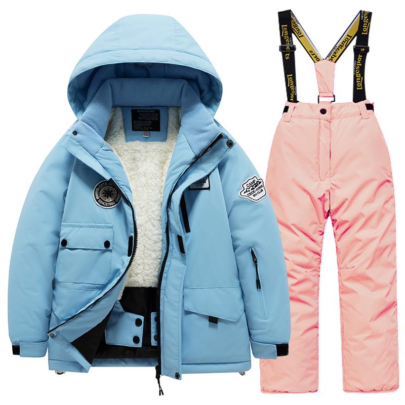 Children's Winter Ski Suit: Fleece-Lined, Waterproof, Windproof, One-Piece Ski Bib Pants for Boys and Girls