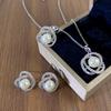 High Quality Women's All-Match Clavicle Chain Camellia Inlaid Pearl Zircon Set Stainless Steel Real Gold Plating Anniversary