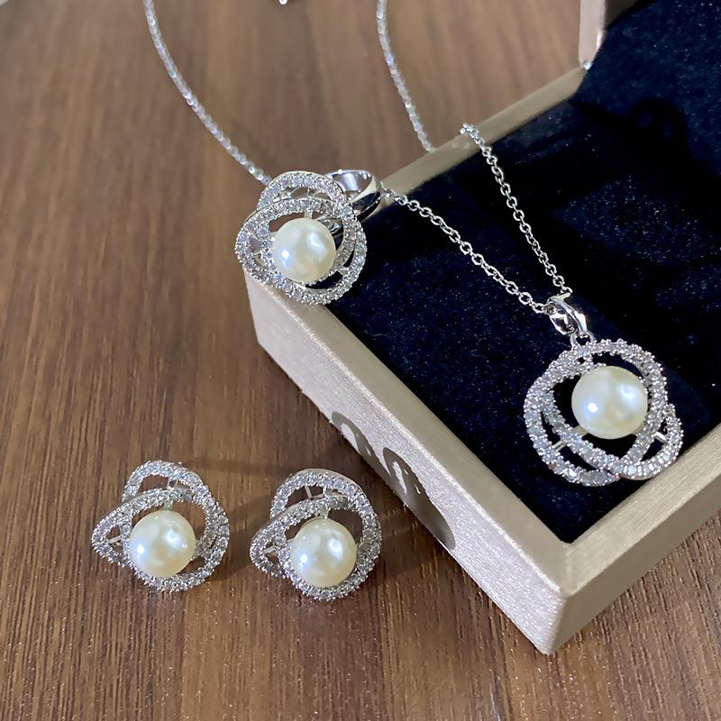 High Quality Women's All-Match Clavicle Chain Camellia Inlaid Pearl Zircon Set Stainless Steel Real Gold Plating Anniversary