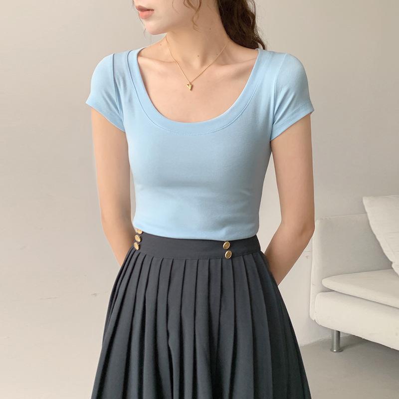 Pure Cotton T-shirt for Women Short-sleeved Slim Round Neck Sexy Tight New Summer Top Solid Color Base Shirt