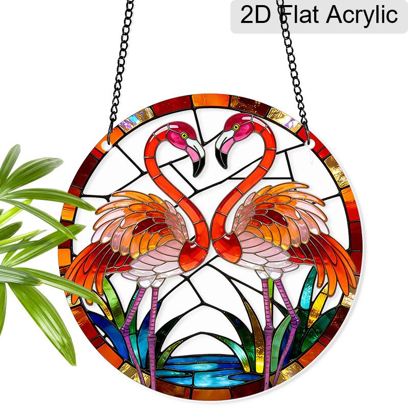 

Acrylic Flamingo Couple Suncatcher Stained Glass Effect Window Hanging Ornament Bird Themed Gift for Home 20cm/7.87Inches