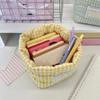 Plaid Stripe Grid Fabric Storage Basket Washable Desk Organize  Kitchen Supplies