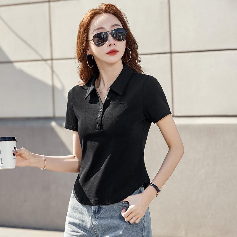 Women's Slim Fit Short-Sleeve Lapel Polo T-Shirt - High-End Summer Petite Top