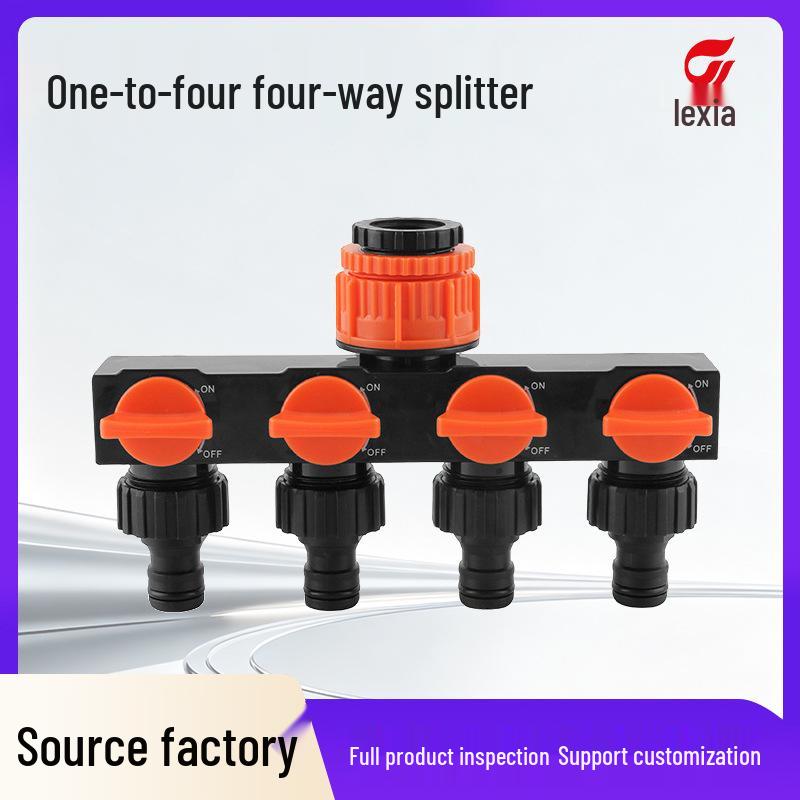 Garden 4-Way Outdoor Water Splitter with Switch Valve and Nipple Connector