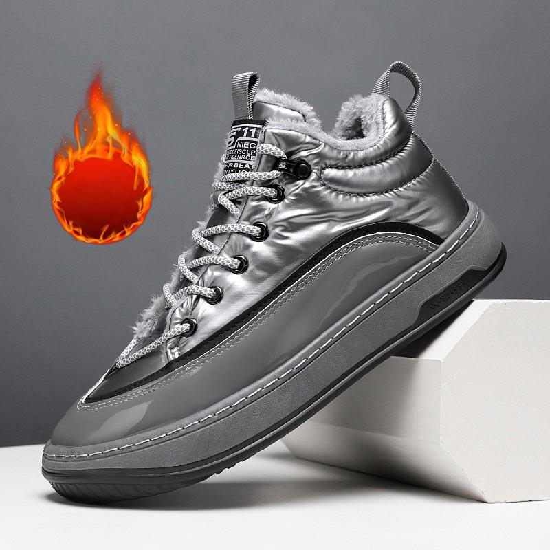 

Мужские кроссовки, новые зимние ботинки, зимняя теплая обувь на шнуровке, мужская обувь 2024 года, модные зимние ботинки из плюша и флока, мужская спортивная обувь больших размеров 7 серебряный