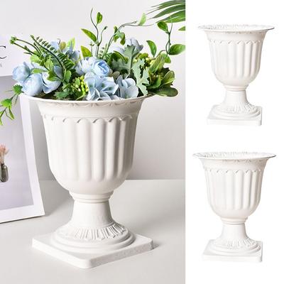 2pcs White Plastic Containers Flowerpot Roman Wedding Pedestal Style Standing Flowerbed Creative Pots