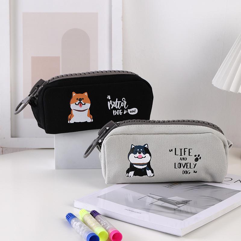 Canvas Pencil Case For Students Large Capacity Zipper Storage Bag For Girls
