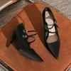 High Heels Women's Autumn and Summer Thin Heels Pointed Buckle High Heel Pumps New Retro Double Row One-word Belt Women's Shoes