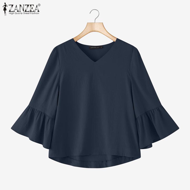ZANZEA Women Summer V-Neck Loose Casual 3/4 Sleeve Blouse