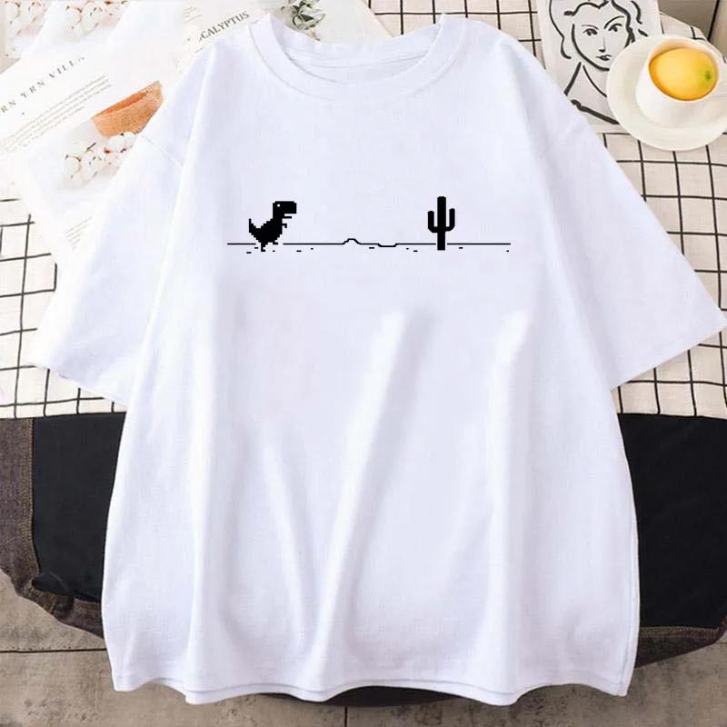 Women Little Dinosaur Printed Large Size T-shirt Women Summer Casual Loose Oversize Fashion Round Neck Short Sleeve Tops T-shirt