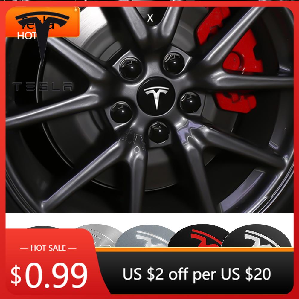Car Sticker Tesla 4Pcs 56mm For Tesla Model 3 Model S X Y Original Hubcaps Car Wheel Center Cover Decoration Sticker ABS Auto Hu