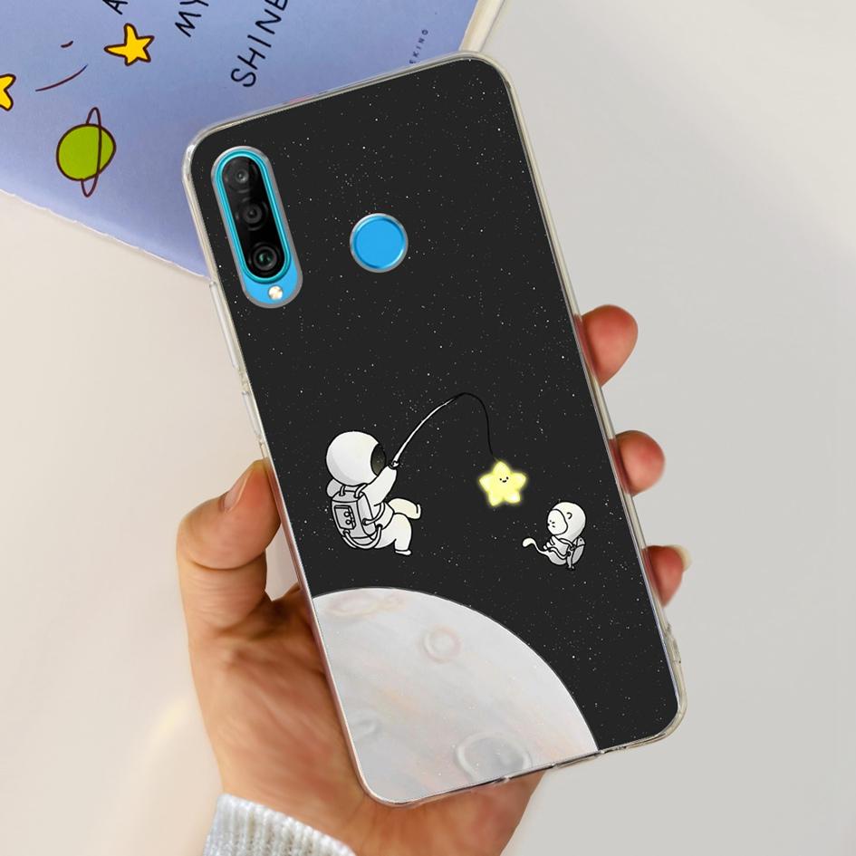 For Huawei P30 Lite Case MAR-LX1M MAR-L21A MAR-LX1A Cute Astronaut Cover Clear Silicone Bumper For Huawei P30 Pro Lite P 30 Capa