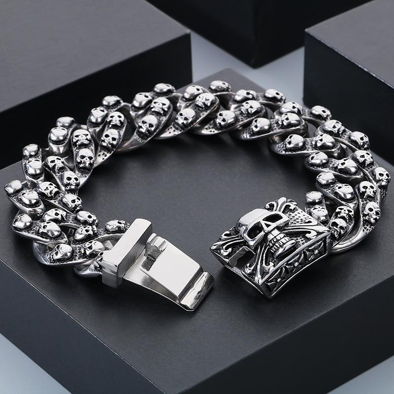 Domineering Retro Skull Men'S Titanium Steel Bracelet, Personalized Rock Punk Ghost Head Bracelet Accessories