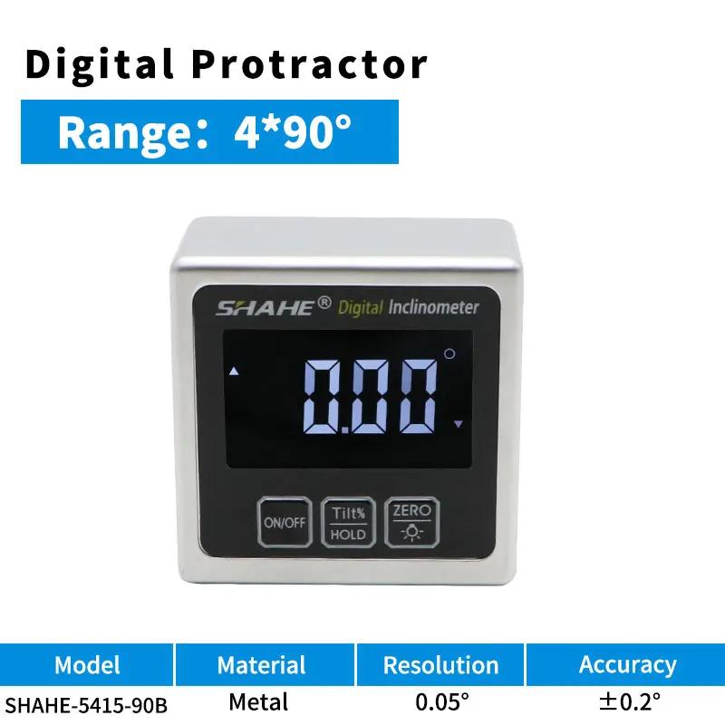 Shahe Digital Angle Finder Gauge Protractor Inclinometer With Magnetic Base And Backlight Precision Metal Digital Protractor 5415-90B