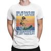 Jesus Is My Savior Surfing Is My Therapy T-Shirt Men Leisure Cotton Tees Crewneck Short Sleeve T Shirt Gift Tops