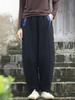 Johnature Women Warm Winter Straight Pants Cotton Linen Vintage Elastic Waist Trouser Solid Color Patchwork Pockets Pants
