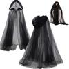 Gothic Witch Cloak With Mesh Hood For Halloween Costume Party And Role Play
