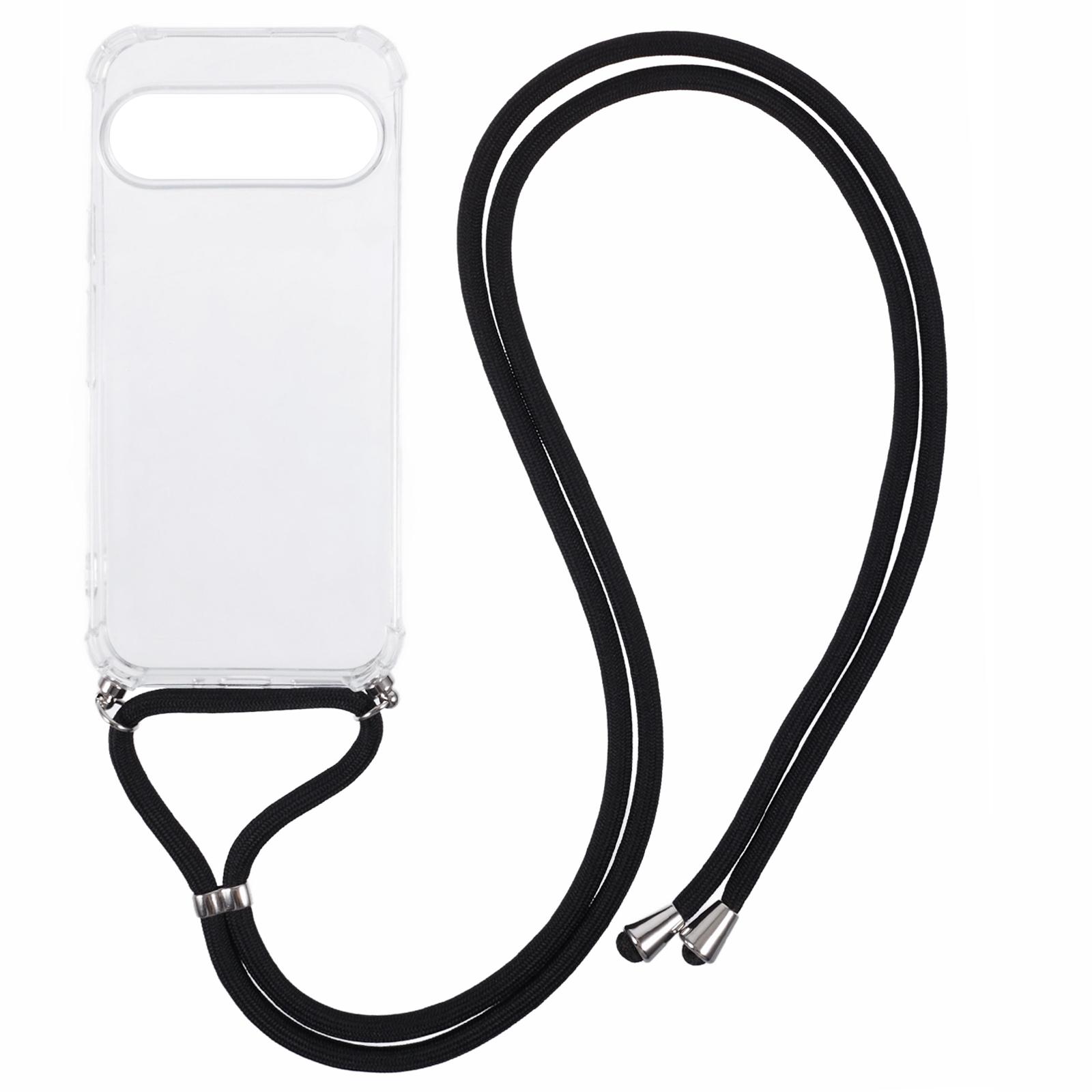 

For Google Pixel 9/Pixel 9 Pro Case Four Corners Clear TPU Phone Cover with Strap (Large Lens Hole) A