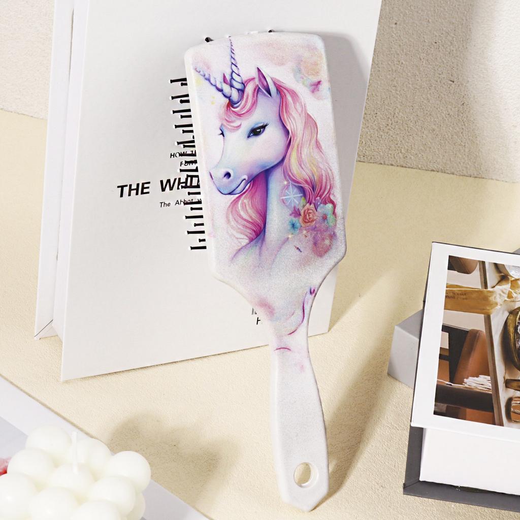 1pc Cartoon Unicorn Patterned Air Cushion Comb - Massage Exfoliating Comb, ABS Plastic handle,Special for Real Hair Wigs