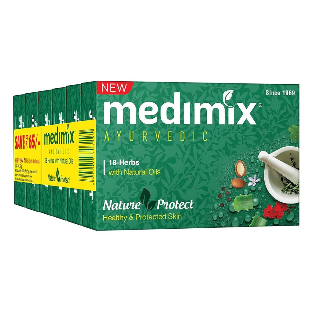 Medimix Ayurvedic Classic 18 Herbs Bathing Soap 75g X6 Soap | Natural Oils For Healthy Clear Skin | Vegan Paraben-Free Sulphate-Free Herbal Care