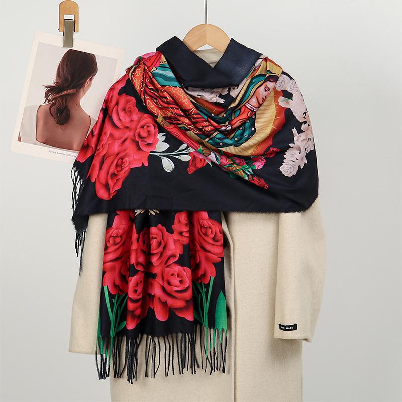 70*175Cm Fashion Virgin Mary Print Women Winter Warm Scarf Hijabs Shawl Christian Pashmina Lady Wraps Bufanda Foulard