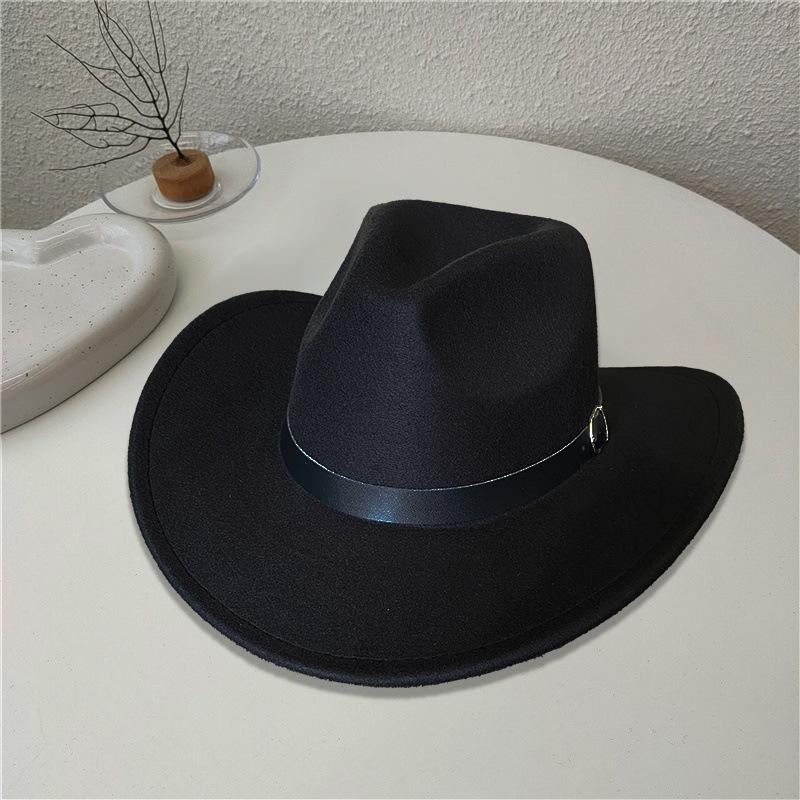 Jazz hat men's and women's outdoor riding cowboy hat high-end fashion versatile top hat European and American warped felt hat