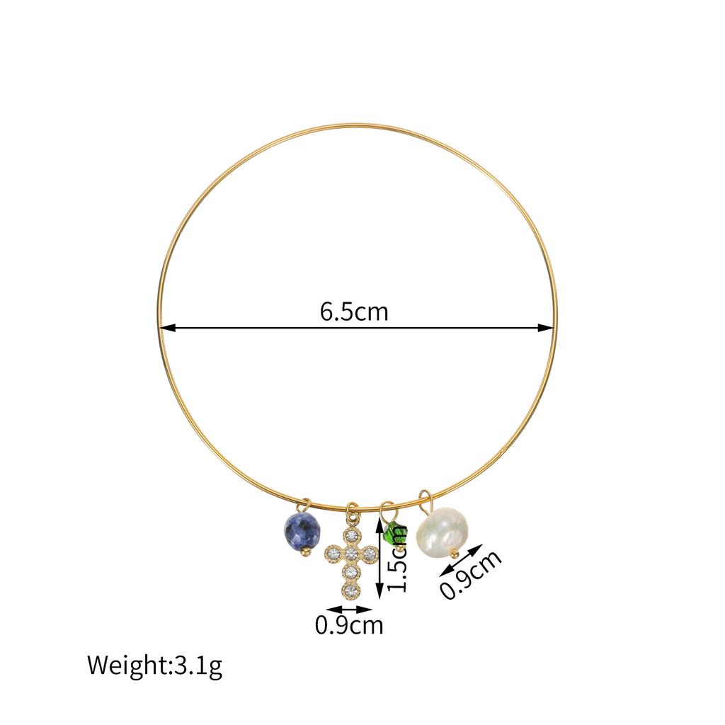 Atoztide Trendy Multi-Element Zircon Cross Star Bracelet for Women Stainless Steel Gold Color Bead Bangle Christmas Jewelry Gift