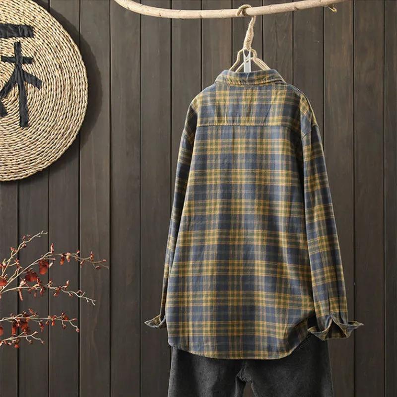Kariertes Hemd Damen Retro Frühling und Herbst Koreanische Version der Langarm-Loose-Jacke