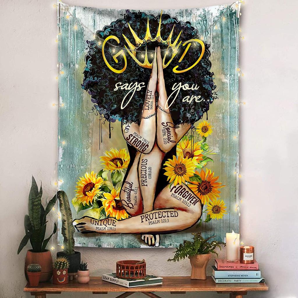 Garden tapestry moon phase tapestry flowers vines black background cloth home decoration wall carpet hanging cloth