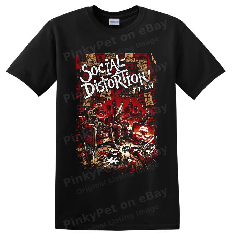 Social Distortion Punk Rock Skeleton Records City Art T Shirt Maglietta con Stampa Grafica