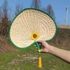 Liangshun Handmade Large Cattail Palm Leaf Fan with Curved Handle