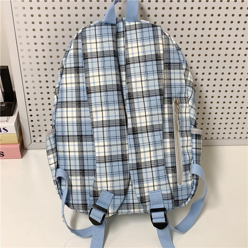 Schoolbag College Plaid Backpack Women's New Large Capacity Canvas Backpack Student School Bag Simple Personality Plaid School Bag