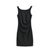 Womens French Style Slim Fit Midi Dress Solid Color Pleated Waist Fitted Elegant Party Wear