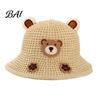 Hollow Woven Summer Hat Cute Animals Straw Sun Hats for Kids, UV Protection Fishing Hat, Wide Cartoon Patch Brim Bucket Breathable Outdoor Beach