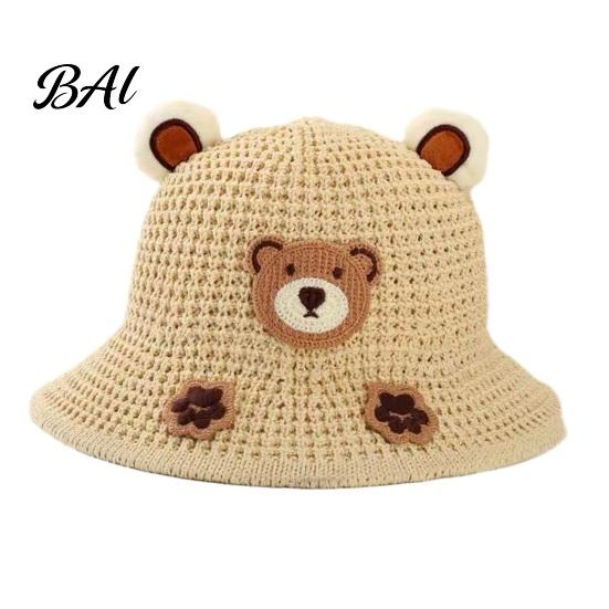 Hollow Woven Summer Hat Cute Animals Straw Sun Hats for Kids, UV Protection Fishing Hat, Wide Cartoon Patch Brim Bucket Breathable Outdoor Beach