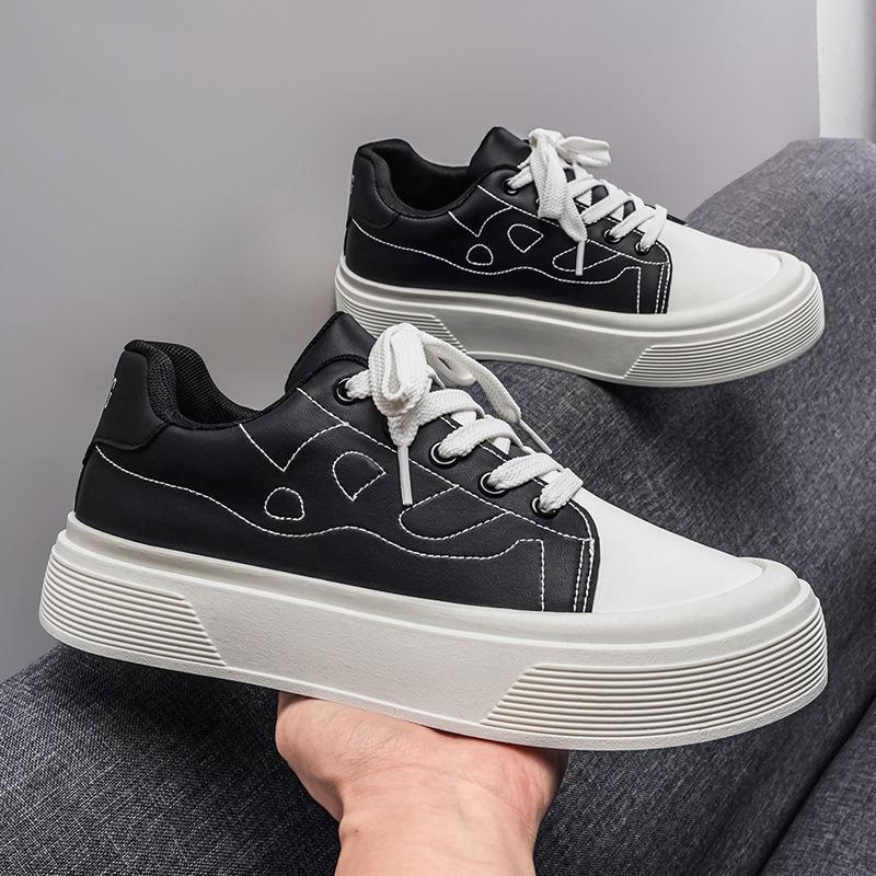 Men Thick Sole Color Block Lace Up Casual Skateboard Sneakers Walking Shoes